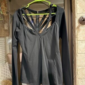 Black Long Sleeve V‑Neck Strappy Back Women's Top